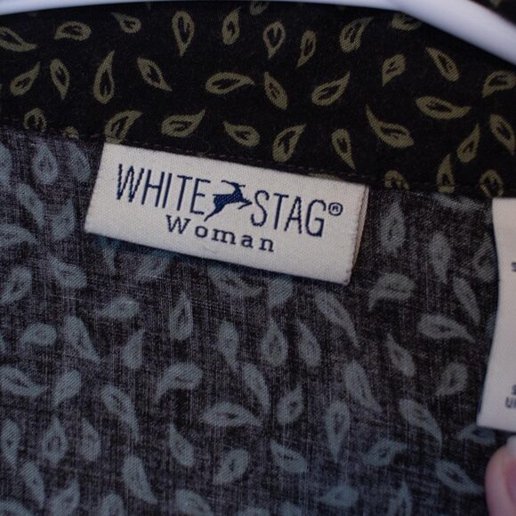 White Stag 14W/16W Mixed Print Button-Up Animal + Tropical Collared Top Pocket - Picture 8 of 9